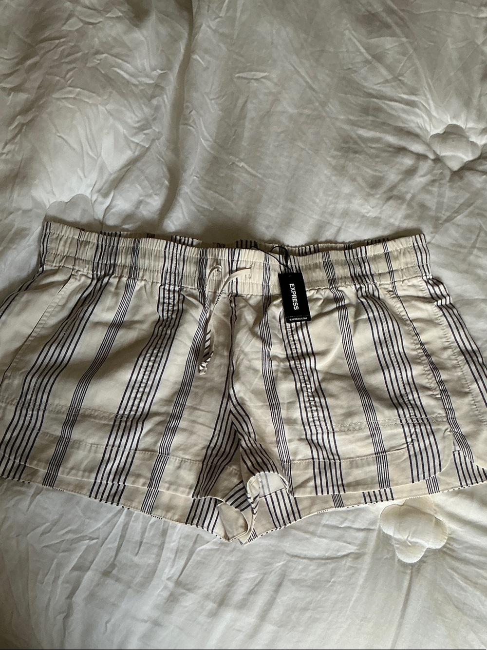 Express Women's Cream Shorts with Black Vertical Stripes